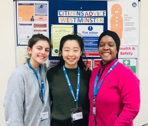 student volunteers 2018 Rebecca and Ming with Brenda Smith