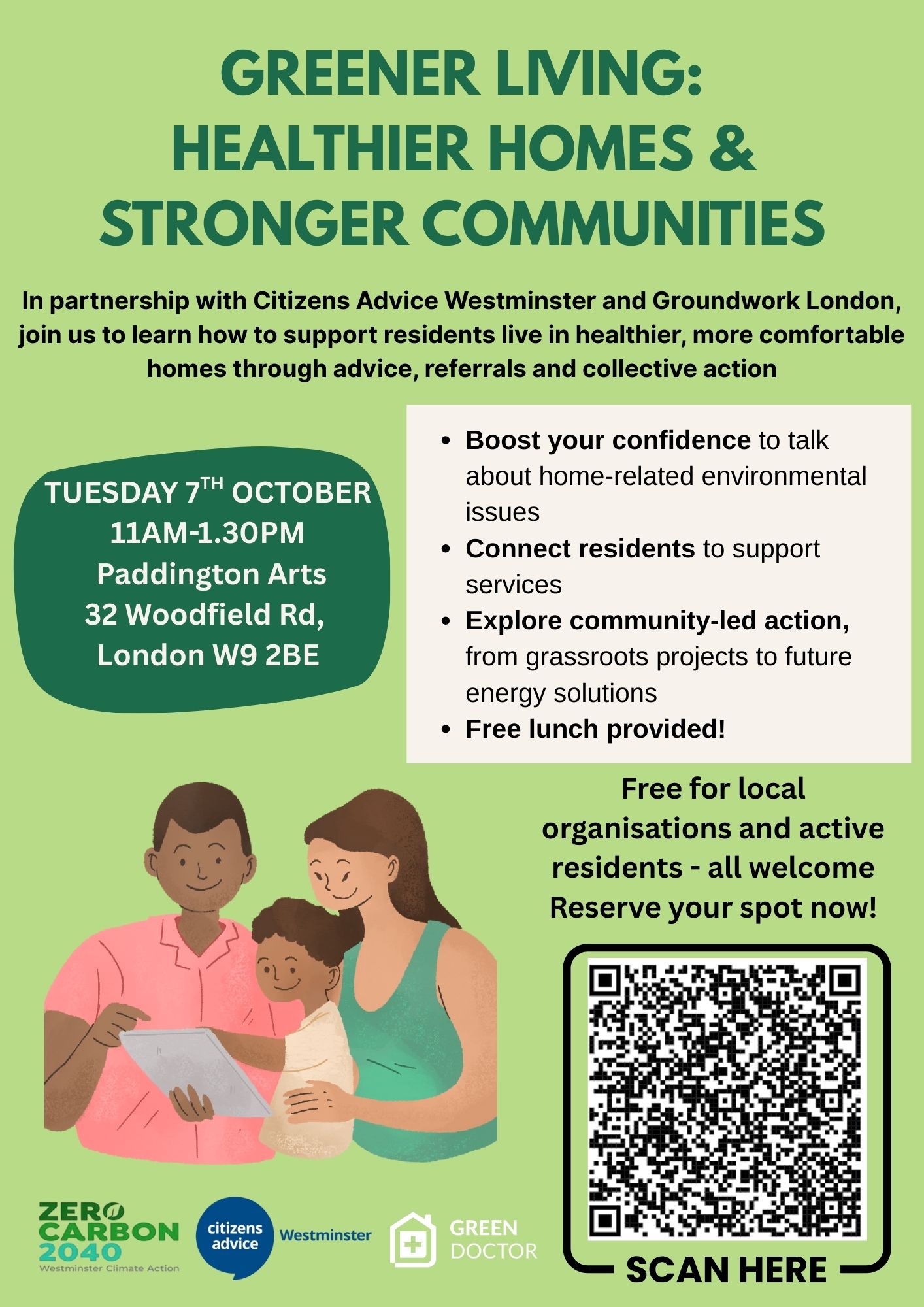 A poster with Greener Living event details